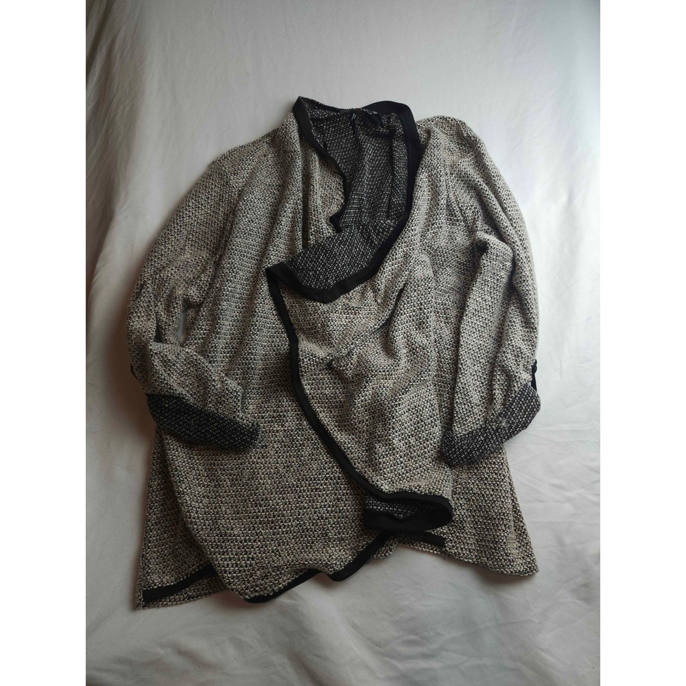 New Directions Woman‎ 2X Black White Salt Pepper Open Front Cardigan Button Tab